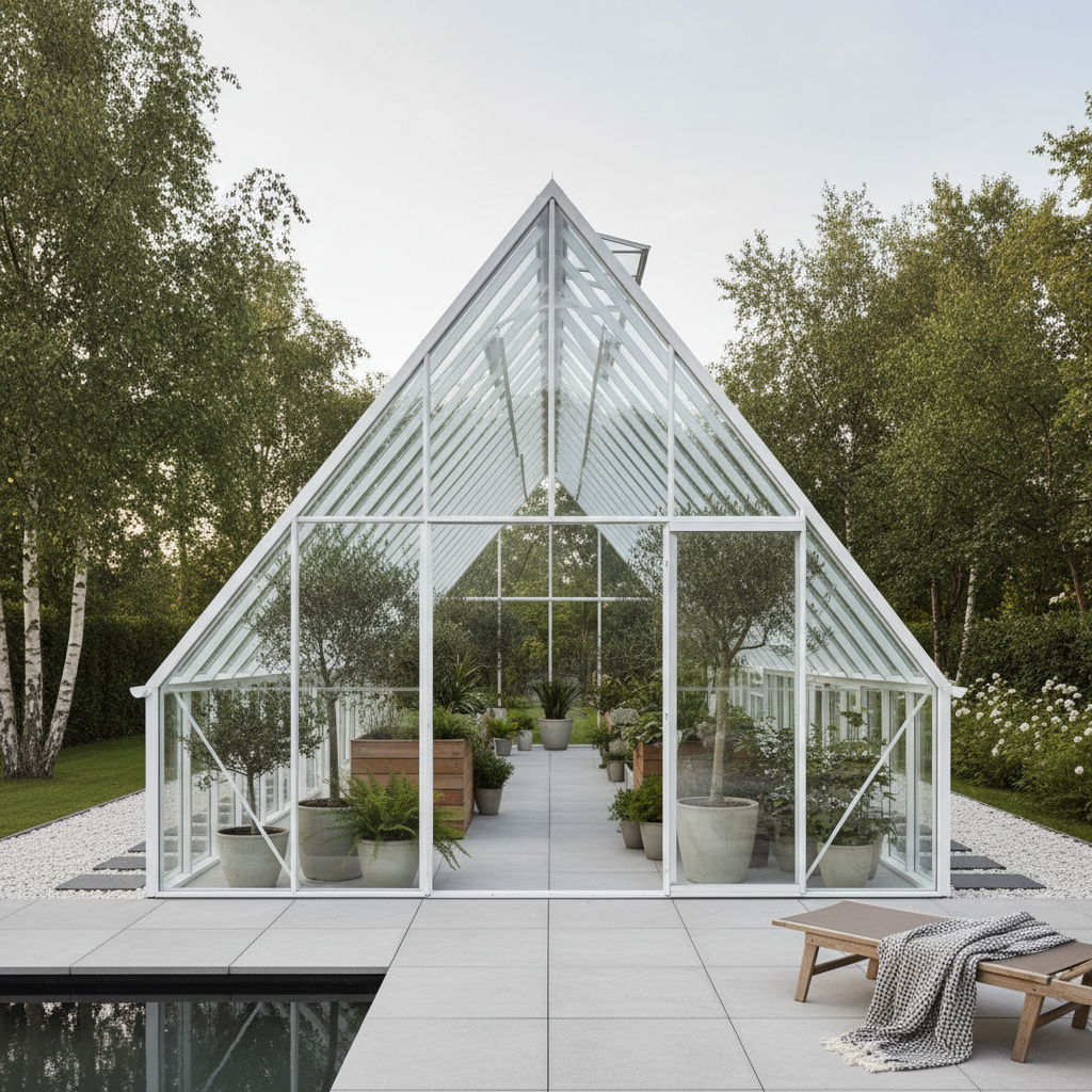 A-frame luxury greenhouse with Scandinavian design and triangular roof