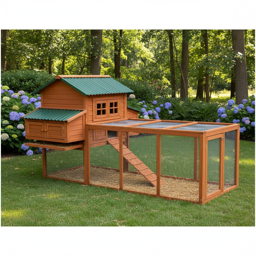 Deluxe multi-level chicken coop with large run area